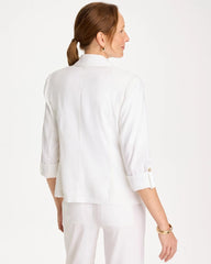 Chico's Discount Alabaster Linen Roll Sleeve Blazer