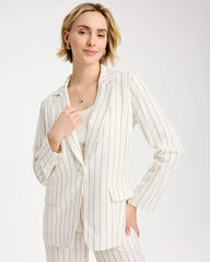 Chico's Sale Ecru Linen-Blend Striped Boyfriend Blazer