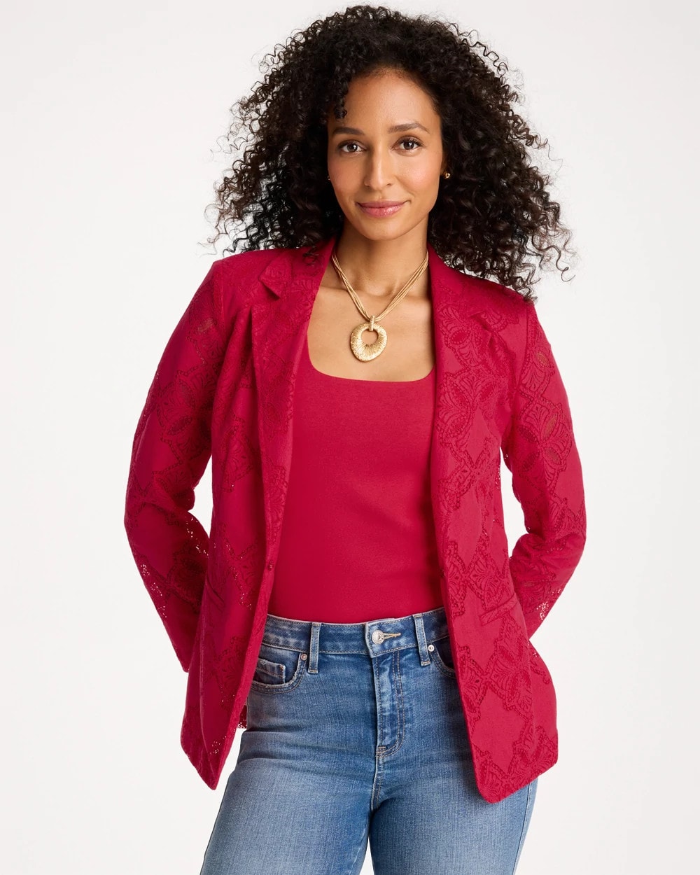 Chico's Sale Cherry Lush Lace Cutwork Blazer