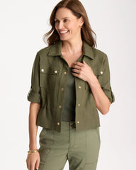 Chico's Outlet Olive Linen Cargo Jacket