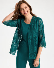 Chico's For Sale Jade Glow Travelers™ Collection Palm Frond Sheer Jacket