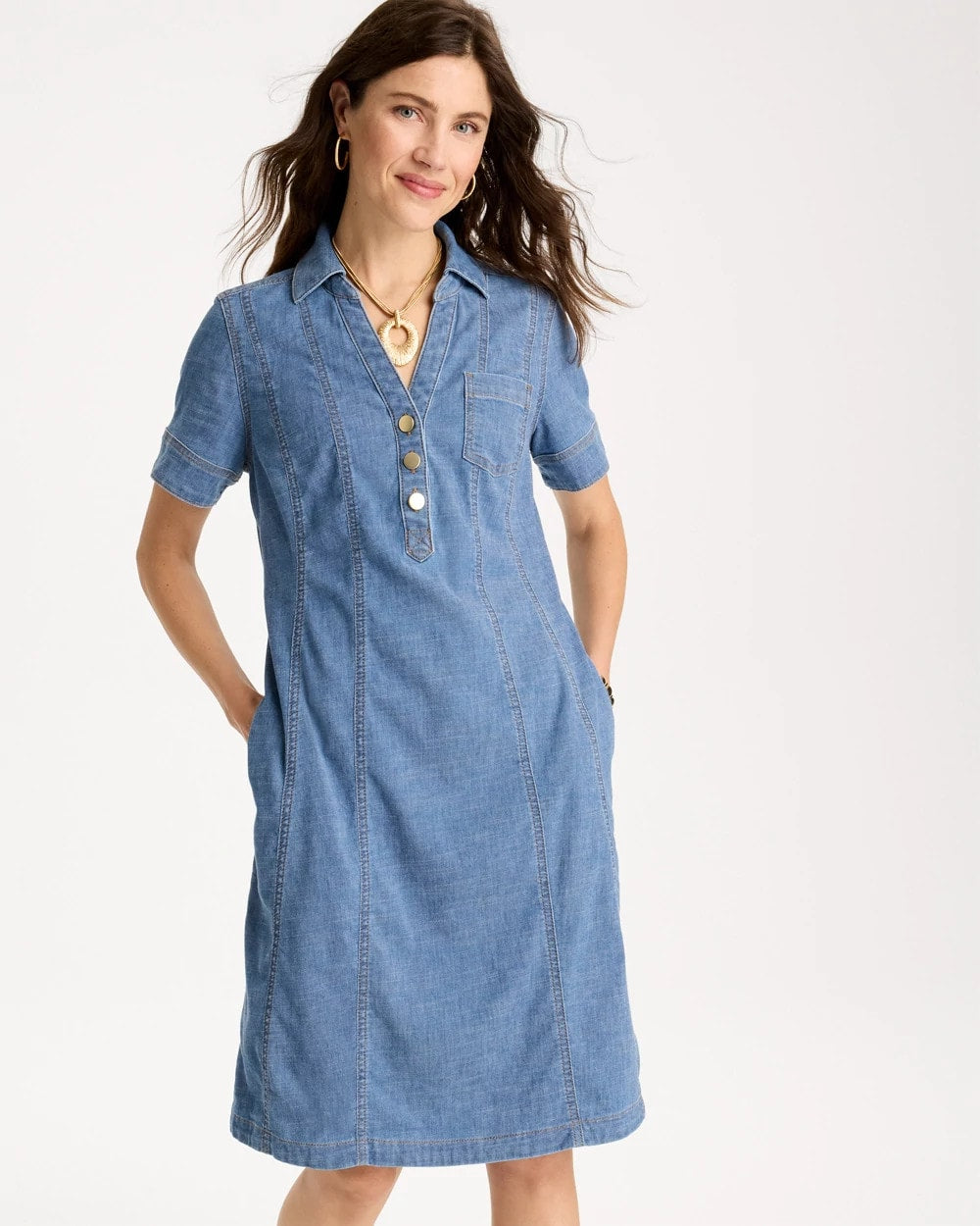 Chico's Discount Palm Isle Indigo Soft-Stretch Hemp Denim Shirtdress