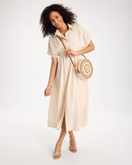 Chico's Outlet Alabaster Linen-Blend Metallic Striped Dress
