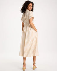Chico's Outlet Alabaster Linen-Blend Metallic Striped Dress