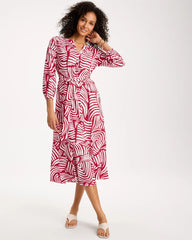 Chico's On Sale Cherry Lush Printed Midi Shirt Dress