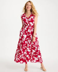 Chico's Outlet Cherry Lush Smocked Floral Maxi Dress