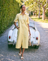Chico's For Sale Golden Haze Embellished Linen-Cotton Shirtdress