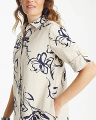 Chico's Online Passport Blue Printed Linen-Cotton Shirtdress