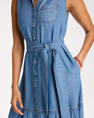 Chico's Discount Indigo Twill Denim Belted Shirtdress