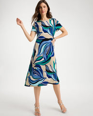 Chico's Sale Rich Cobalt Travelers™ Marble Flora Swing Dress