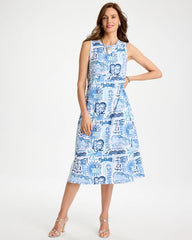 Chico's Sale Passport Blue Soft-Stretch Sleeveless Tropical Dress