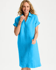 Chico's Sale Blue Tide Linen Collared Dress