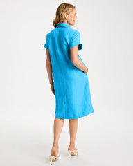 Chico's Sale Blue Tide Linen Collared Dress