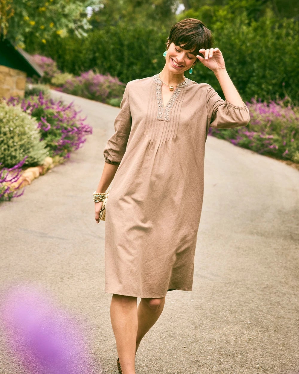 Chico's Sale Topaz Smoke Linen-Cotton Pintuck Dress