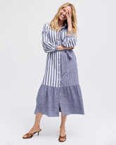 Chico's For Sale Indigo Linen-Cotton Striped Shirtdress