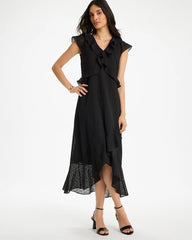 Chico's Online Black Floral Surplice Ruffled Dress