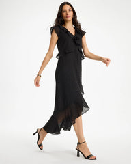 Chico's Online Black Floral Surplice Ruffled Dress