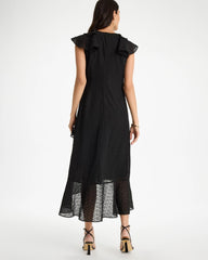 Chico's Online Black Floral Surplice Ruffled Dress