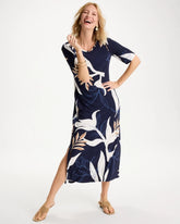 Chico's Outlet Passport Blue Printed Jersey Knit Column Dress