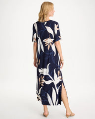 Chico's Outlet Passport Blue Printed Jersey Knit Column Dress