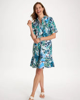 Chico's Discount Alabaster Floral Linen-Cotton Popover Dress