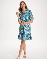Chico's Discount Alabaster Floral Linen-Cotton Popover Dress