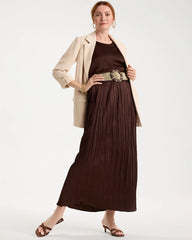Chico's On Sale Deep Brown Satin Crinkle Maxi Skirt