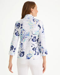 Chico's For Sale Amparo Blue Zenergy® UPF Floral Snap Mockneck