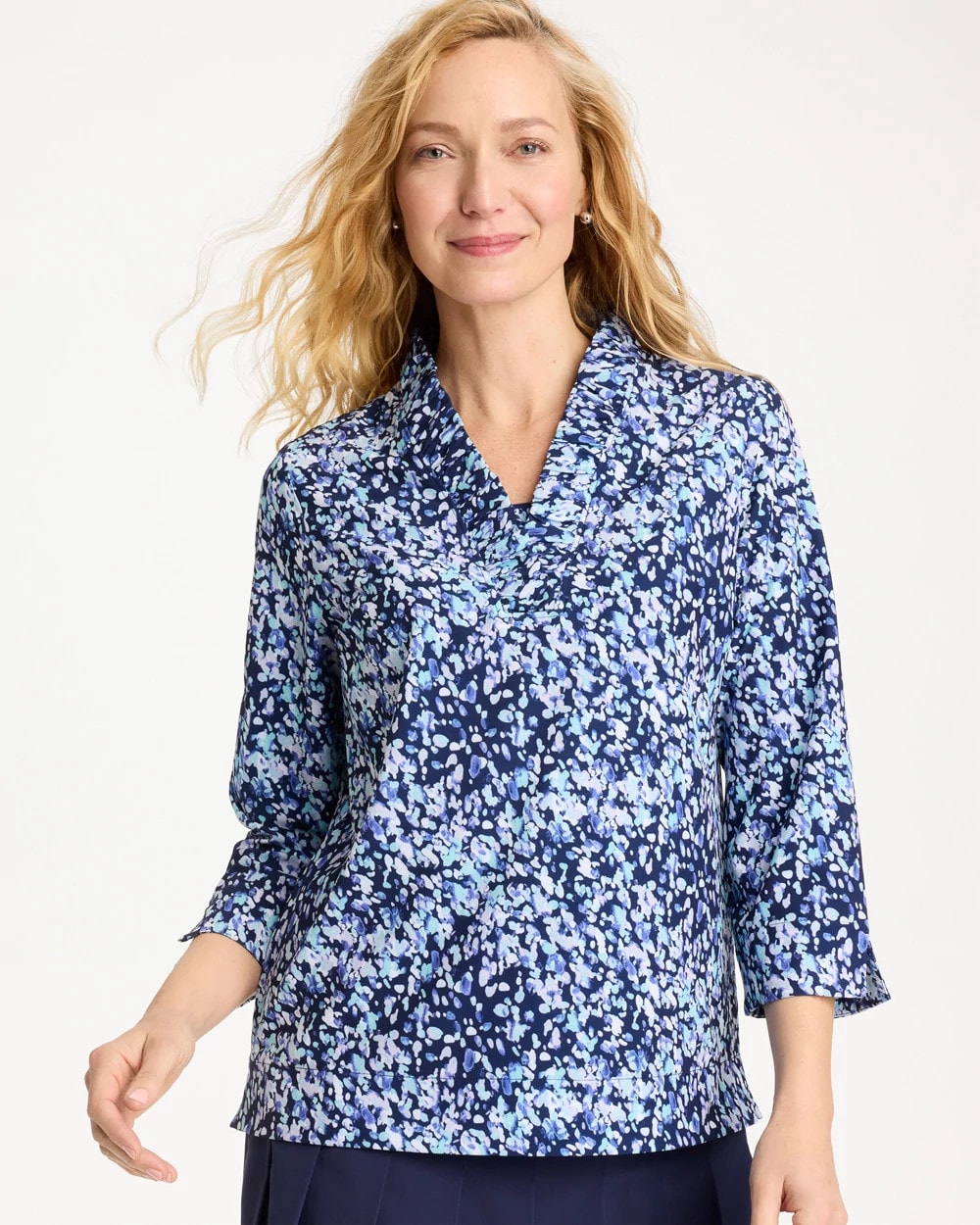 Chico's Discount Amparo Blue Zenergy® UPF Ruffle Neck Top