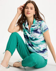 Chico's Discount Passport Blue Zenergy® UPF Watercolor Half Zip Polo