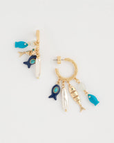 Chico's Online Blue Multi Fish Charm Crinkle Hoop Earrings
