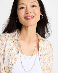 Chico's Outlet White/Gold Sea Foam Long Single-Strand Necklace