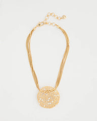 Chico's On Sale Gold Sea Foam Medallion Pendant Necklace