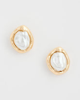 Chico's Discount Gold Pearlescent Golden Rimmed Stud Earrings