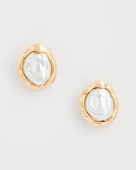 Chico's Discount Gold Pearlescent Golden Rimmed Stud Earrings