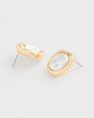 Chico's Discount Gold Pearlescent Golden Rimmed Stud Earrings
