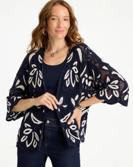 Chico's Discount Passport Blue Woven Crochet Lace Contrast Kimono