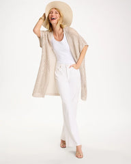 Chico's On Sale Neutral Crochet Knit Belted Ruana