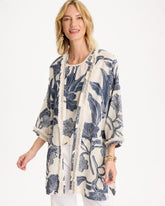 Chico's Outlet Blue Cotton Jacquard Fringed Kimono