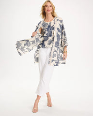 Chico's Outlet Blue Cotton Jacquard Fringed Kimono