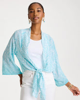 Chico's On Sale Bondi Blue Georgette Tie-Front Chevron Kimono