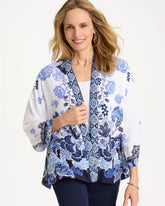Chico's Outlet Alabaster Woven Faux Silk Printed Kimono