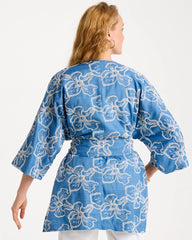 Chico's On Sale Denim Woven Embroidered Belted Kimono