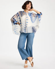 Chico's Sale Passport Blue Palm Frond Short Poncho