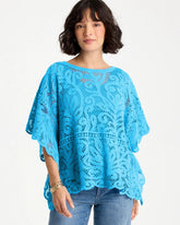 Chico's Outlet Blue Tide Cotton Crochet Lace Poncho