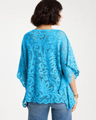Chico's Outlet Blue Tide Cotton Crochet Lace Poncho