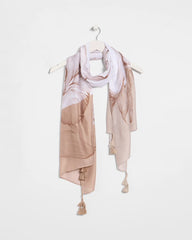 Chico's Outlet Neutral Neutral Floral Tassel Oblong Scarf