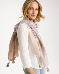 Chico's Outlet Neutral Neutral Floral Tassel Oblong Scarf