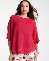 Chico's Sale Hot Honeysuckle Sequin Boatneck Rounded Hem Poncho