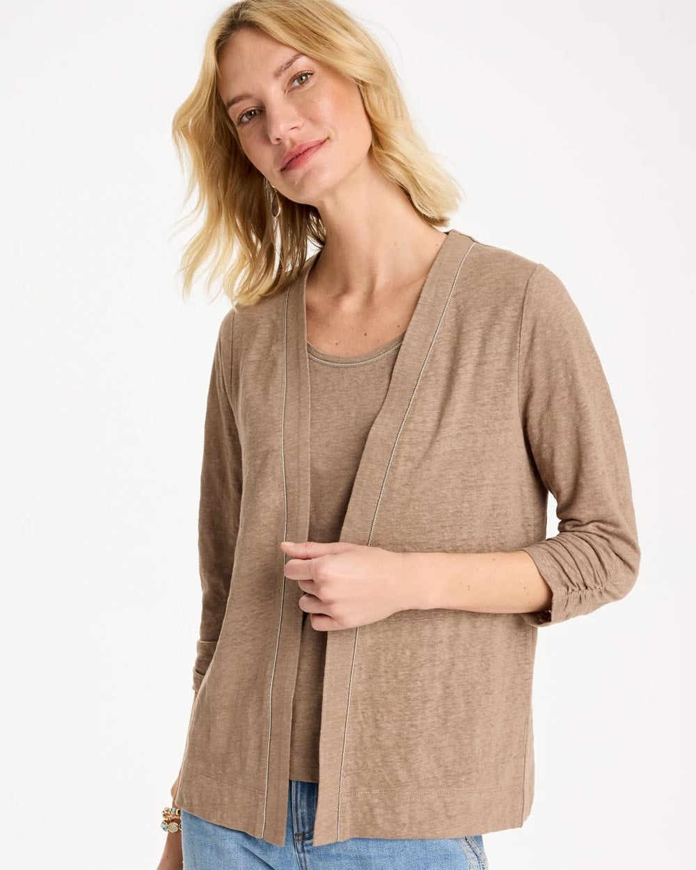 Chico's Online Topaz Smoke Linen Open Front Cardigan